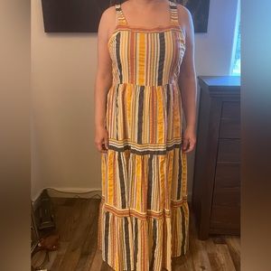 COPY - Loft maxi sun dress, striped, grey, yellow, red, cream
